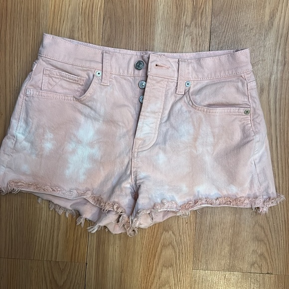 7 For All Mankind Monroe Pink Tie- DyeHigh Rise Jean Cut Off Shorts Size 26 - Picture 2 of 9